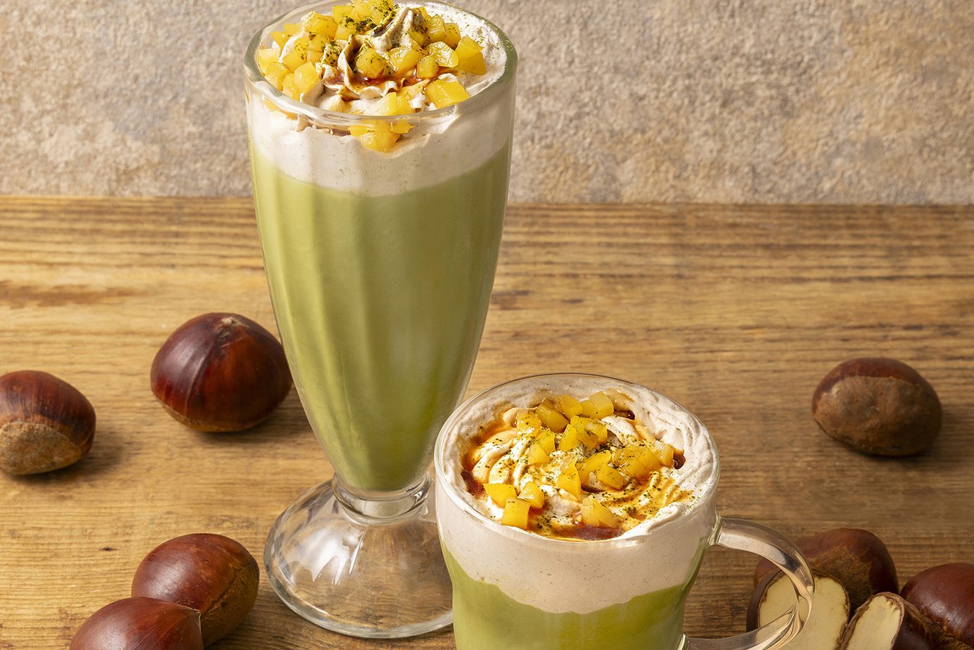 【期間限定】秋の深まりを感じる、季節限定「抹茶マロン黒糖ラテ」が登場！